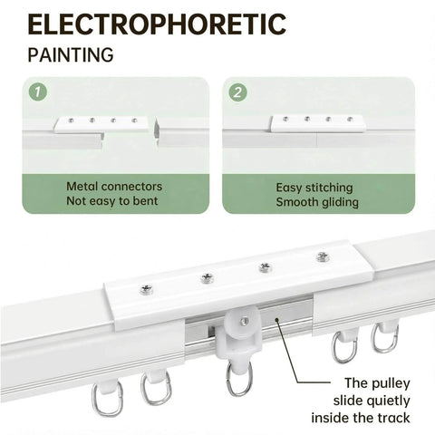 9ft Ceiling Curtain Track System Heavy Duty Aluminum Rail for Sliding Curtains with silent glide and metal connectors
