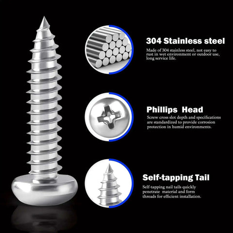 Go-To Assorted Self Tapping Screws Kit For Wood And Drywall With 100 Pcs Of 304 Stainless Steel Truss Head Sheet Metal Screws details