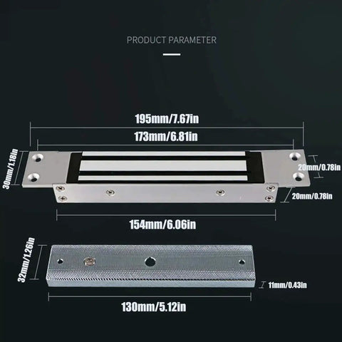 Dimensions of Flush Mount Magnetic Lock 350Lb 180Kg Beefy Holding Power for Access Control on a Single Door 12V Electromagnetic Lock Fail Safe Built In Surge Suppressor Steel Alloy.