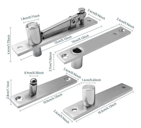 Heavy Duty Hidden Pivot Door Hinge Kit 360 Degree Rotation Stainless Steel For Secret Doors And Bookshelves, dimensions shown