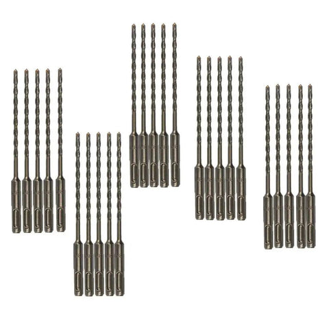 25 Pack 3/16 Inch By 6 Inch SDS Plus Masonry Drill Bit Set With Carbide Tipped Bits For Hammer Drills in multiple rows