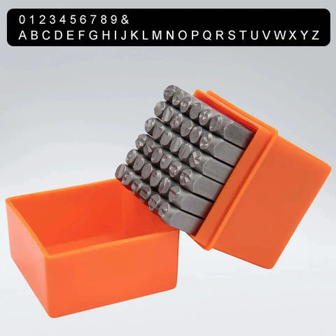 Letter And Number Punch Set One Quarter Inch Steel Stamp Kit For Metal Plastic Wood And Leather Imprinting in orange case