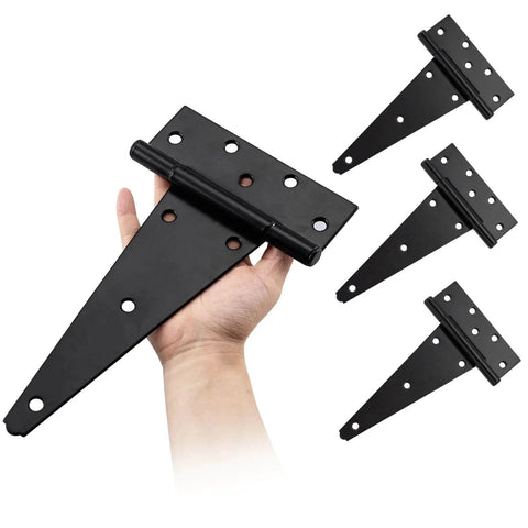 10 Inch Heavy Duty Gate Hinges For Wooden Fences Shed Doors And Outdoor Barns In Black Durable Iron T Strap Gate Hinges With Rust Resistant Coating Weatherproof Outdoor Gate Hardware Includes Screws 4 Pack
