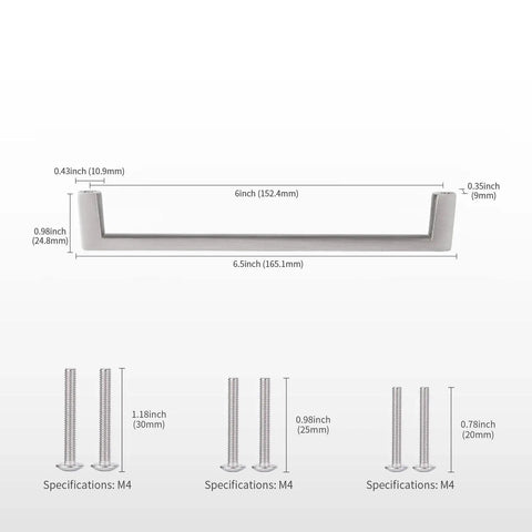 Solid Square Bar Cabinet Handle In Matte Brushed Nickel 6 Inch Center To Center 152 Mm 6 Pack Furniture Pulls with screws