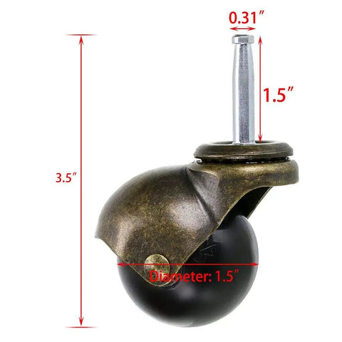 1.5 Inch Ball Caster Stem Wheel With Sockets, Vintage Antique Swivel Caster For Furniture Like Coffee Tables And Cabinets