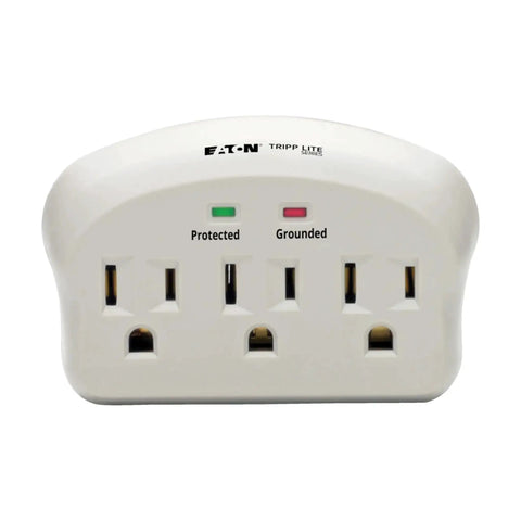 Three Outlet Travel Surge Protector On The Go With 660 Joules Ultra Fast Sub Nanosecond Response Diagnostic LEDs front view