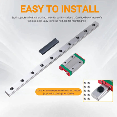 MGN9 Linear Rail Guide 400mm with MGN9 H Type Linear Bearing Sliding Block for CNC, showing steel support rail and block.