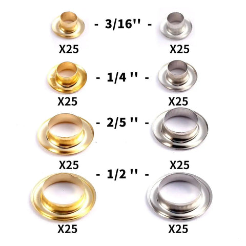 200 Sets Metal Grommets Eyelets With Washers And Storage Box In Gold And Silver Includes 1/4 Inch, 3/16 Inch, 2/5 Inch, 1/2 Inch Sizes