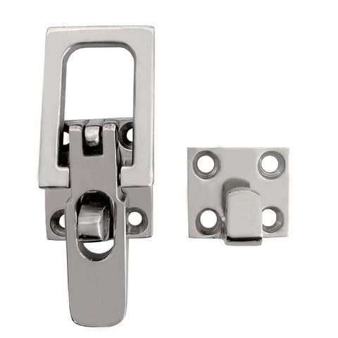 Two-piece marine hatch latch set in 316 stainless steel; lockable hold-down clamps