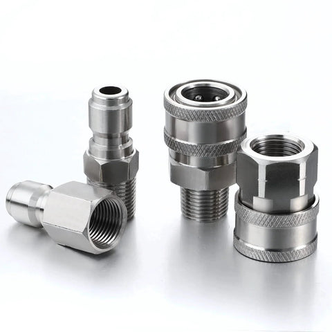 Stainless Steel Quick Connector Kit For Pressure Washers Two Sets NPT Three Eighths Inch Male And Female Adapters Easy Quick Connect