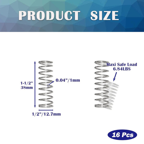 HayEastdor SP9706 stainless steel compression springs, 1/2 in diameter x 1-1/2 in long, 16 pcs