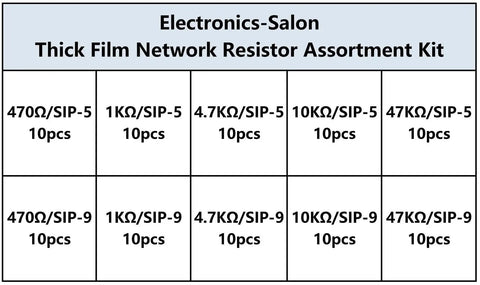 Electronics-Salon Thick Film Resistor Assortment Kit: 470Ω–47kΩ, 10pcs each, SIP-5 & SIP-9