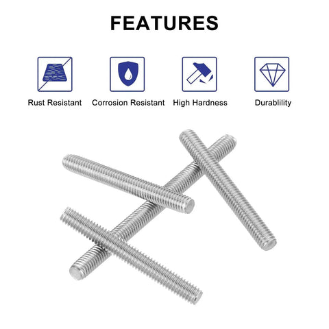 Image showing M6 25mm 304 Stainless Steel Fully Threaded Rods 8 Pcs Right Hand Thread, highlighting rust and corrosion resistance features.