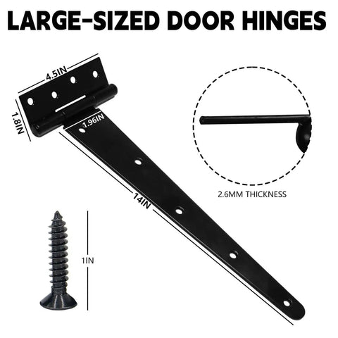 Diagram of Sturdy 4 Piece 14 Inch Heavy Duty T Hinges Set For Shed Doors Barn Doors And Fence Gates Rust Resistant with screw dimensions