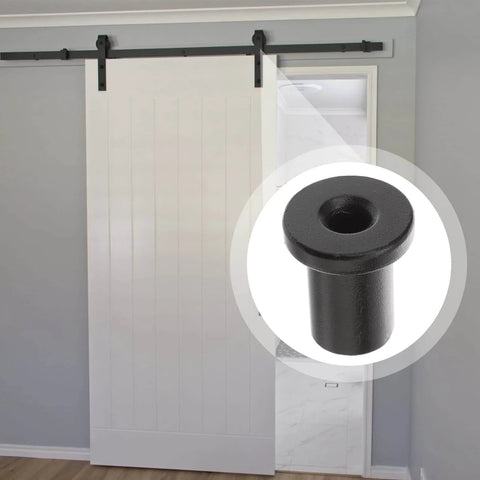 Heavy Duty Barn Door Track Spacers Set Of 5 Beefy Wall Mount Supports for sliding barn doors, shown installed with close-up view.