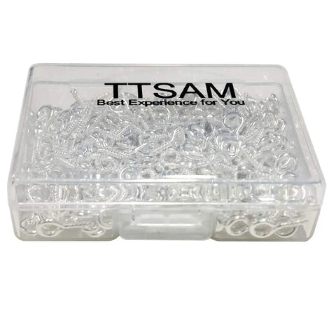 Clear case with 300Pcs Mini Screw Eye Pins and Hooks Set 10x5mm SelfTapping Screws for Arts and Crafts DIY Jewelry