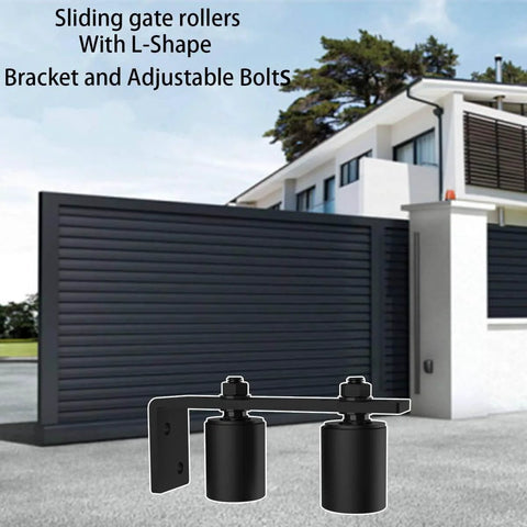 2-Inch Gate Roller Guide With L-Bracket installed on sliding gate in a residential setting