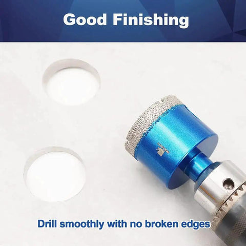 Two Pack Dry Diamond Core Drill Bit Set 1 Inch 25mm Triangle Shank Diamond Hole Saw Bits for Porcelain drilling clean holes.