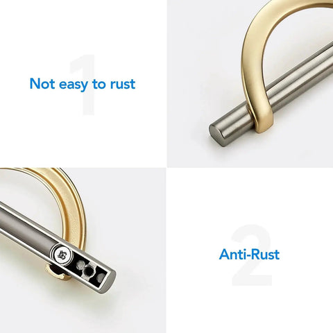 Close-up of Brushed Brass And Brushed Nickel Cabinet Pulls 5 Inch Center To Center Curved Handles showing rust-resistant finish