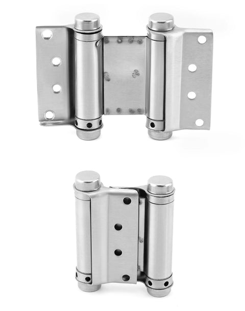 QWORK 3-inch stainless steel self-closing double-action door hinge set for cafe saloon doors, 4-pack