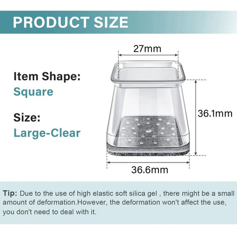 Size illustration for Square Silicone Felt Chair Leg Protectors Set Of 24 For Hardwood Floors Fits Square Furniture Legs From 27 To 40 Mm Soft Felt Pads Caps For Scratch Prevention And Quiet Glide