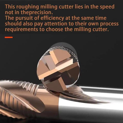 Close-up of Rugged One Quarter Inch Carbide Roughing End Mill From Sisona With Four Flutes, showing TiN coating and cutting edges.