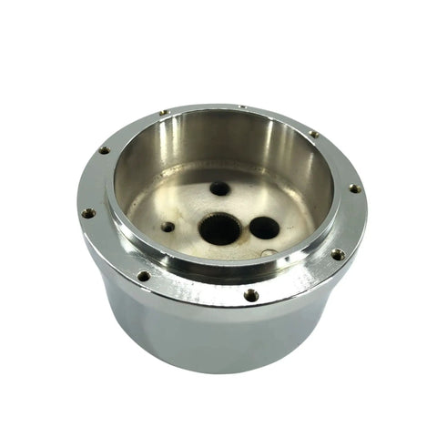 Close-up of 9-hole adapter for 32 Inch Stainless Steel Tilt Steering Column With 9 Hole Wheel Adapter No Key, polished finish visible