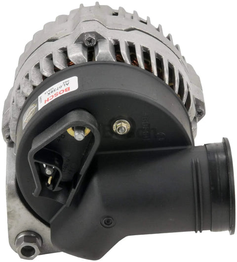 Premium Remanufactured Car Alternator AL0739X with new bearings, self-lubricating brushes, and clutch pulley shown from side view