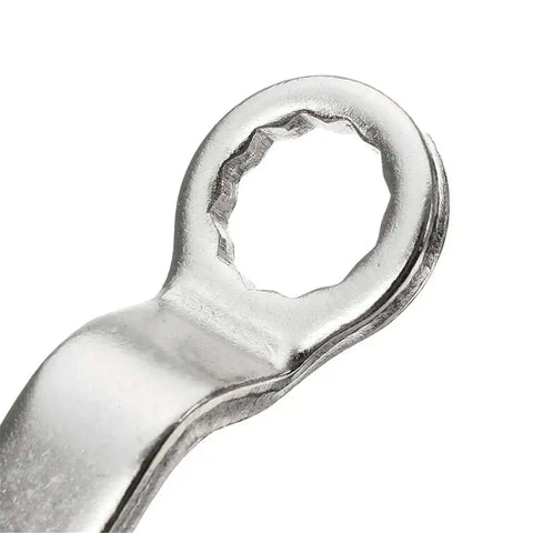 Close-up of Double Headed Sheet Metal Nibbler Cutter For Drills with silver metal finish showing the attachment point.