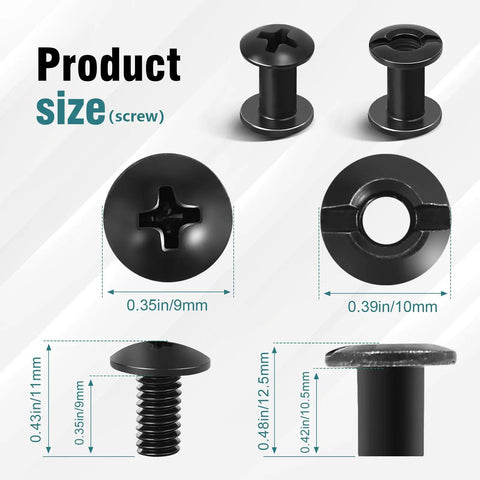 DIY Chicago Screw Hardware Kit For Kydex And Leather Holsters Knife Sheaths And Belt Clips Black 20 Sets includes dimensions
