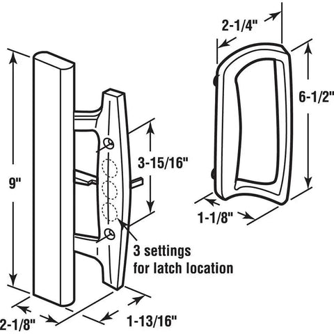 Diagram of Mortise Sliding Glass Door Handle Set in Black Diecast Finish, showing dimensions and components for installation.