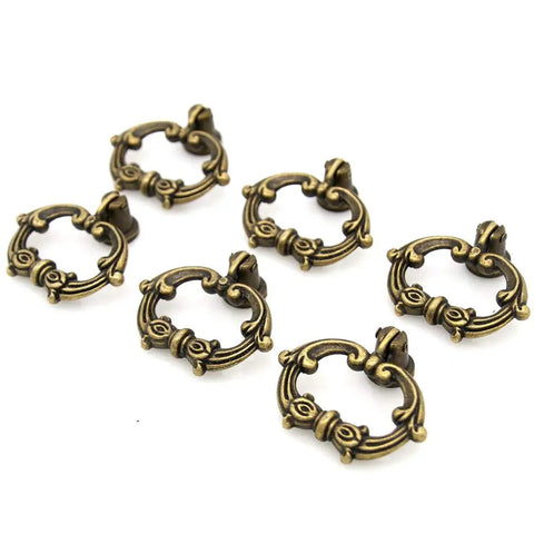 6 Sets Distressed Antique Brass Vintage Cabinet Pulls With Drop Ring Handles For Dresser Drawers And Cupboards 1.9 In By 1.8 In