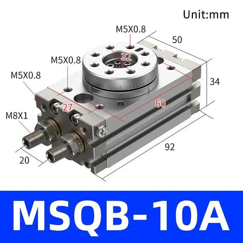 MSQB-10A pneumatic rotary actuator with magnetic feature and rack-and-pinion; aluminum body (front view)
