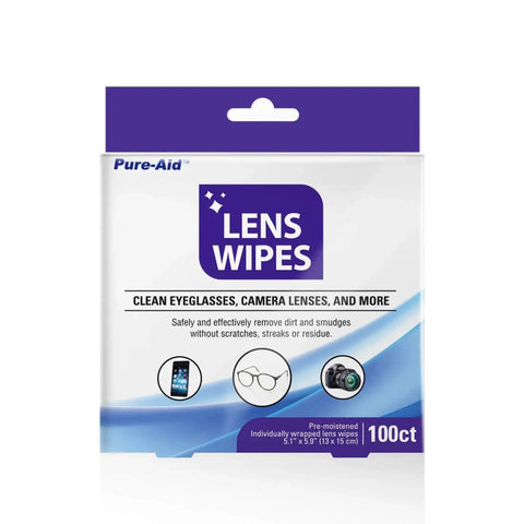 Package of Lens Wipes For Eyeglasses Camera Lenses And Screens 100 Count Pack with cleaning icons on front