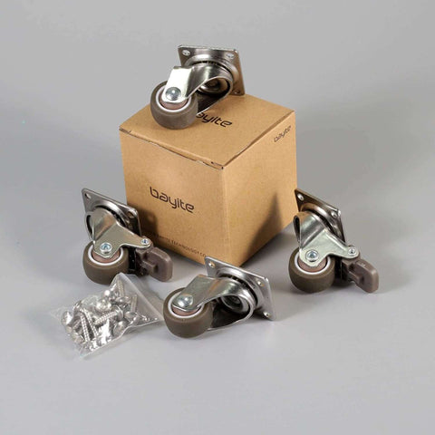 4 Pack 1" Low Profile Swivel Caster Wheels - Soft Rubber with 360° Top Plate, 100 lb Total Capacity (2 with Brakes & 2 Without)