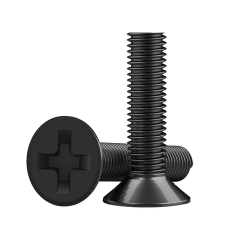 Close-up of black screws from All Purpose Pro Grade 500 Piece Screw Kit With M1.2 M1.4 M2.0 Small Screws For Laptop PC Motherboard SSD And Glasses.