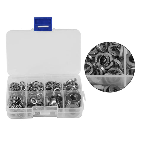 200 Piece Stainless Steel Flat And Spring Washer Set With Box For M5 M6 M8 M10 Heavy Duty Lock Washers And Gasket Retaining Ring Kit
