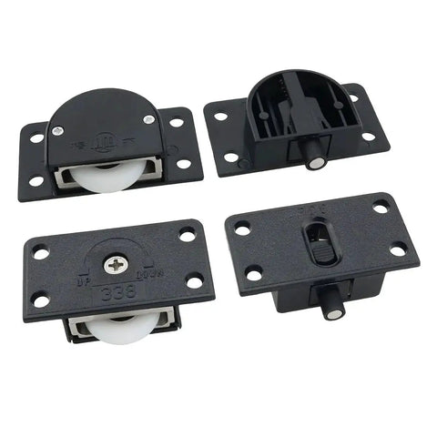 Two Sets Black Sliding Cabinet Hardware Components With Nylon Pulley Wheels For Wardrobe And Closet Sliding Doors Easy Installation