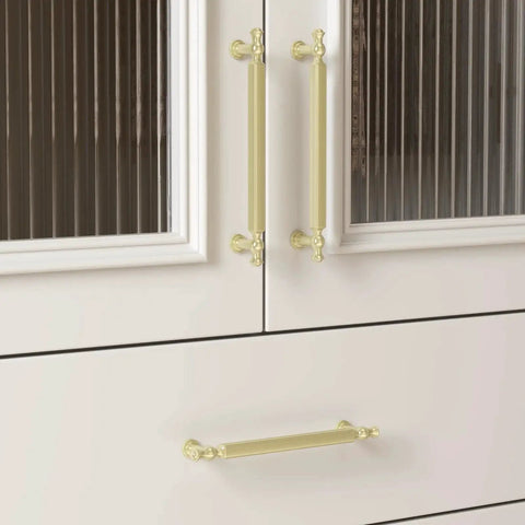 Brushed Gold Cabinet Pulls 10 Pack, 5 Inch Hole Center Drawer Handles, Zinc Alloy Hardware for kitchen cabinets and dresser