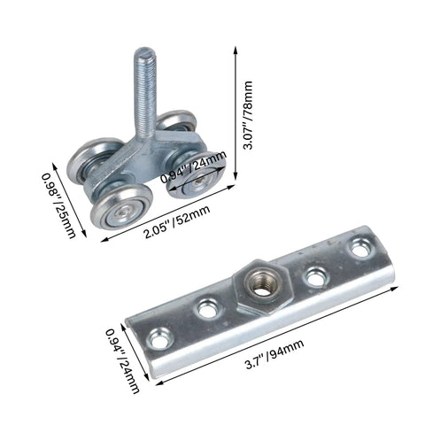 24mm Wheel Dia Steel Rail Hanging Trolley Wheel Sliding Track Roller With 90kg Load Bearing And Nuts H4 3 Adjustable