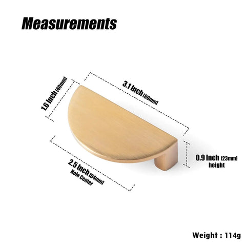 Champagne Bronze Zinc Alloy Cabinet Drawer Pull 2.5 Inch Center To Center Striped Decorative Handle with measurements displayed