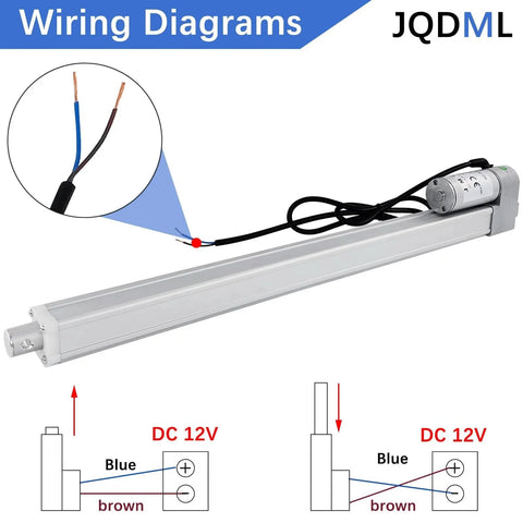 Heavy Duty 12V Linear Actuator With 16 Inch Stroke, 66 Lb Load Capacity, aluminum body, wiring diagram visible.