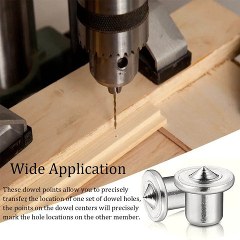 48 Piece Metal Dowel Center Pins Set For Pro Grade Woodworking With Four Sizes One Quarter Inch Five Sixteenths Inch Three Eighths Inch And One Half Inch Chromed Finish Durable Rust Resistant Dowels For Accurate Alignment And Quick Project Setup showing wide application in woodworking drilling