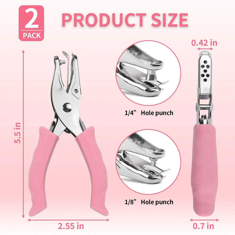 Dual Hole Punch Set With Soft Grip Handles In Pink For One Eighth Inch And One Quarter Inch Holes Totally Game Changing For Crafts