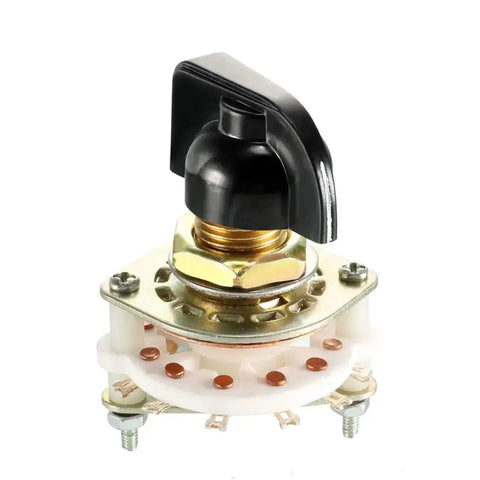 Image of 1 Pole 6 Position Band Selector Rotary Switch with 1 Deck 10mm Mount Hole, 6mm Shaft, 11.5mm Length, black knob and mounting nut