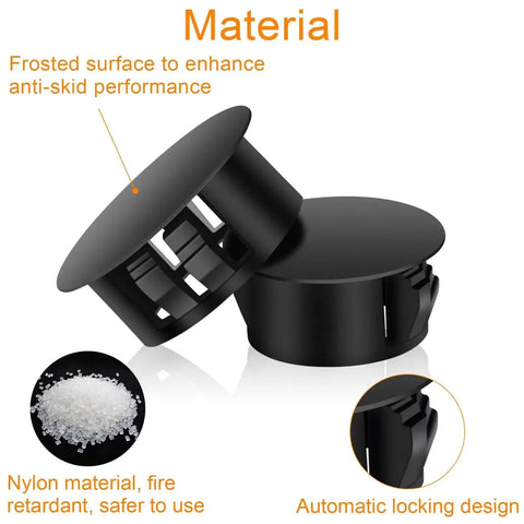 Close-up of 200 Piece Plastic Hole Plug Set With 9 Sizes For Cabinets And Furniture, featuring nylon material and frosted surface.