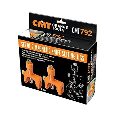 Magnetic Knife Setting Jigs For Planers And Thickness Planers in packaging box with two orange jigs visible