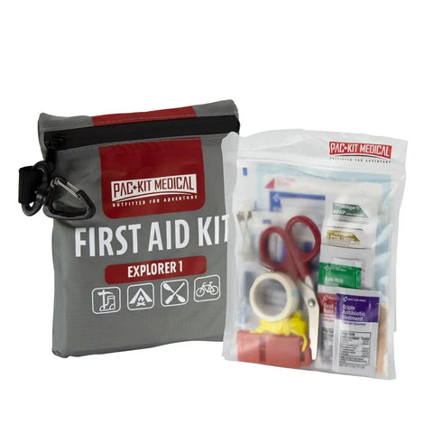 Watertight Explorer 67-Piece Outdoor First Aid Kit with adhesive bandages, antibiotic ointment, antiseptic towelettes, and more