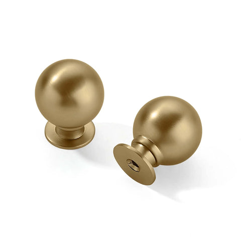 10 Pack 1 Inch Vintage Ball Knob Set In Brushed Brass For Cabinets And Drawers, Durable Zinc Alloy Cabinet Hardware With Classic Retro Look