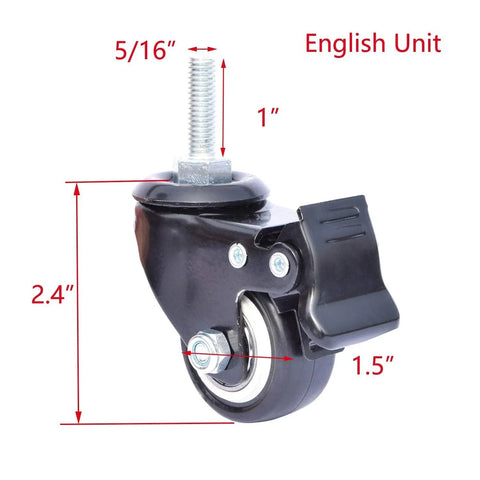 Close-up of single caster from Stem Caster Set Of Four With One And A Half Inch Stem And Five Sixteenth Inch Bolt High Quality No Noise Polyurethane Wheels